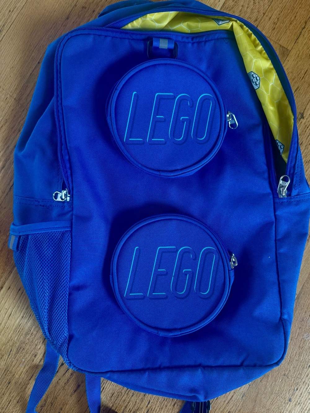 Lego Blue Backpack with Yellow Hexagon & Brick Print